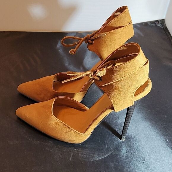 CHARLOTTE RUSSE WOMEN'S COLLECTION FAUX SUEDE D'ORSAY ANKLE STRAP TIE STILETTOS - Picture 6 of 12